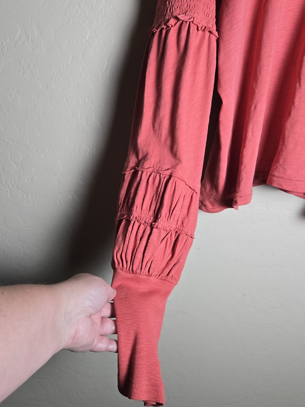 Anthropologie Pilcro Crew-Neck Smocked Ruched Top Rose Pink Rust XL - Picture 5 of 11
